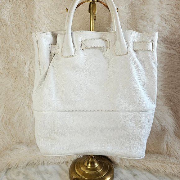 Liz Claiborne New York White Genuine Leather Drawstring Bucket Bag - Picture 3 of 14